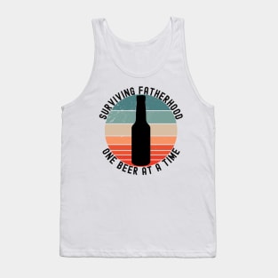 Surviving Fatherhood One Beer At A Time. Funny Dad Life Quote. Tank Top